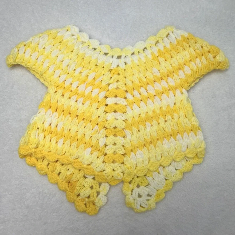 Handmade Crochet Baby Girl Cardigan Sweater Yellow Granny Jacket 3-6 Months